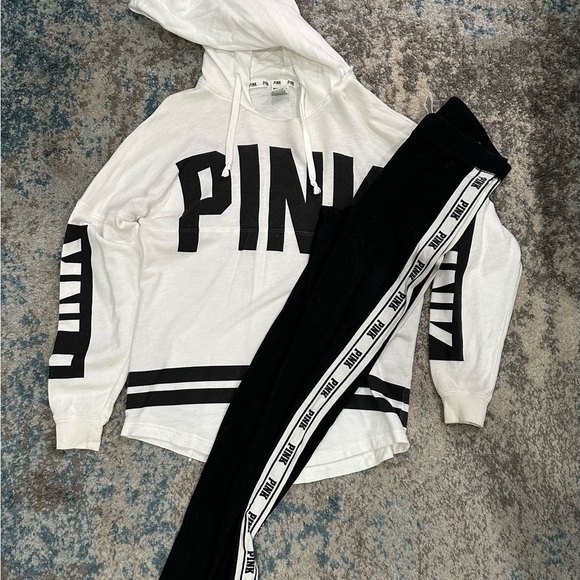 PINK White and Black Hoodie and Joggers Set - Picture 3 of 7